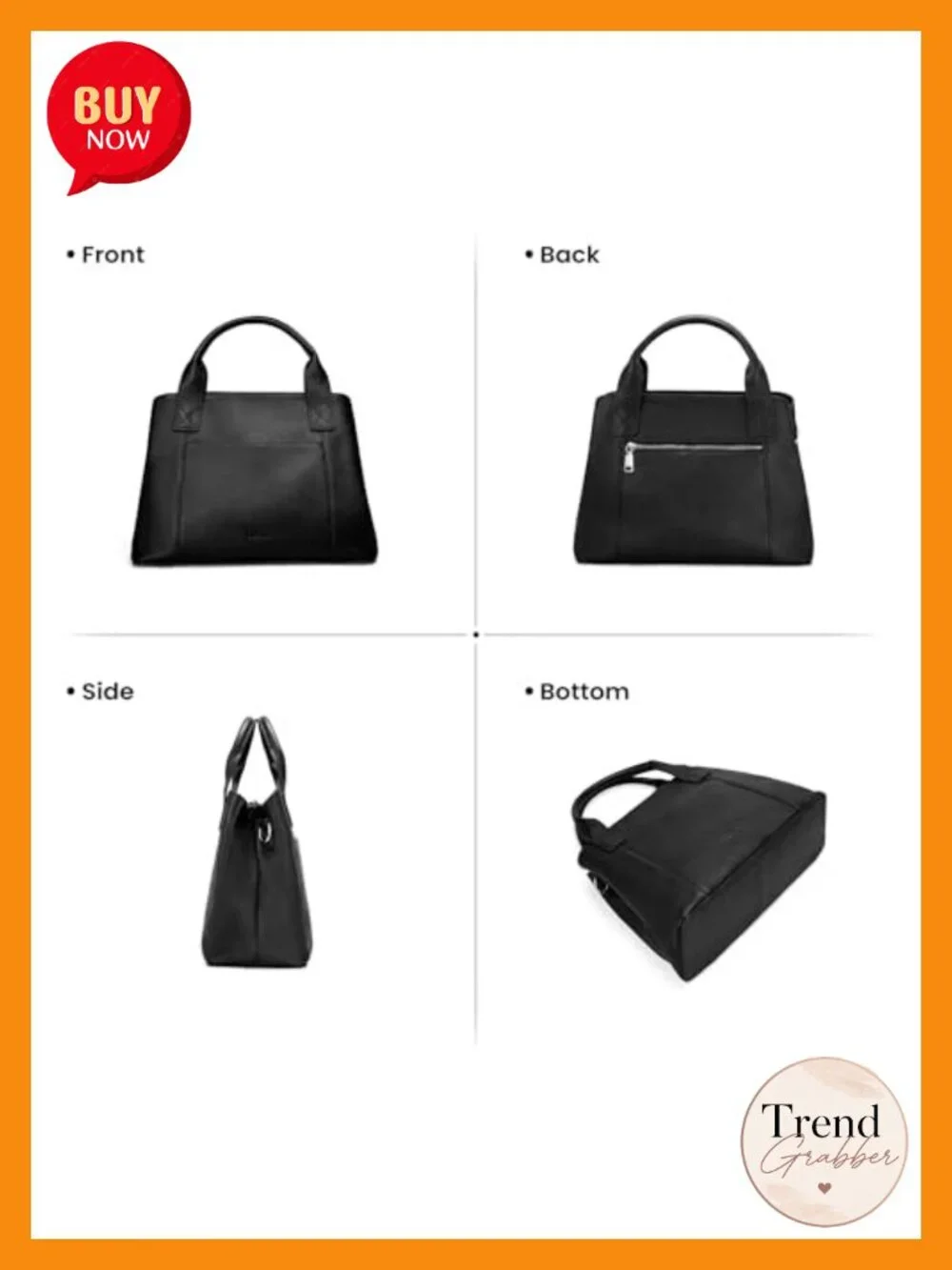 Genuine Leather Small Satchel Tote Crossbody Bag with Zipper